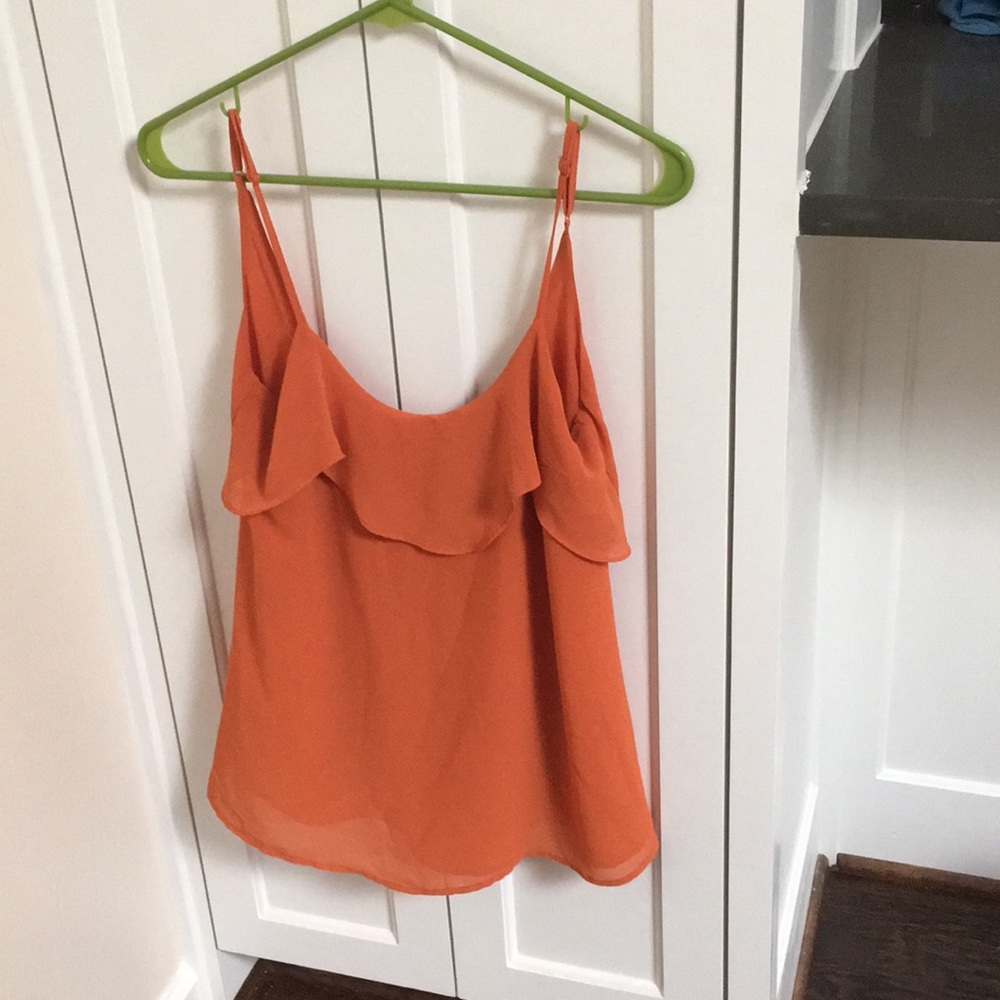 Burnt orange low back spaghetti sleeved top